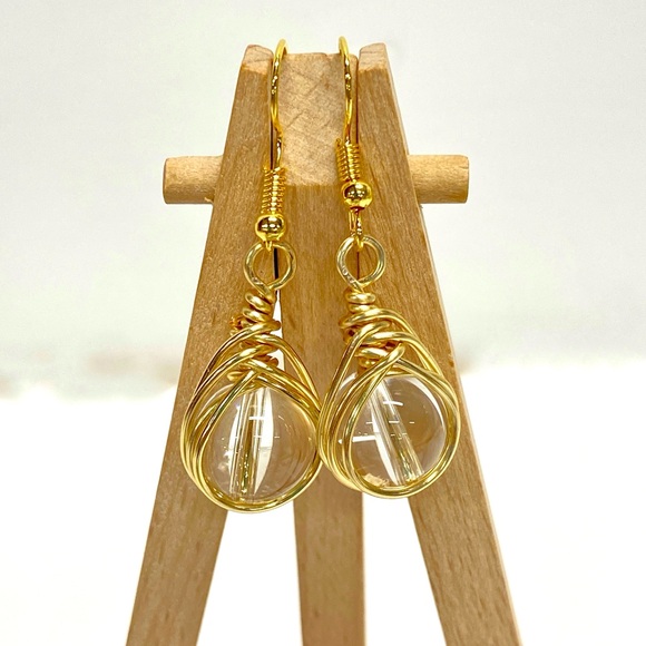 HANDMADE Genuine Clear Quartz Wrapped Dangle Earrings - Picture 9 of 9